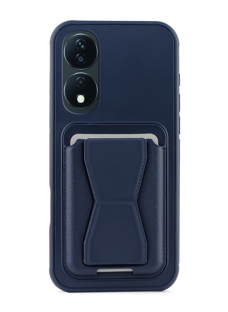 Generic - Leather back cover with card wallet Foldable Shockpoof Case compatible with honor X7b (Blue) - Image 1