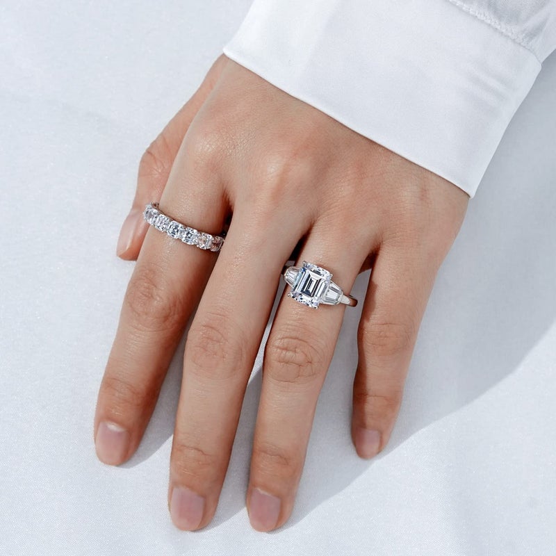 DIAMONBLISS Emerald Cut Ring for Women 925 Sterling Silver Prong Set Engagement Cocktail Ring Band | 3.60 Carats Cubic Zirconia CZ Simulated Diamond (8) - Image 2