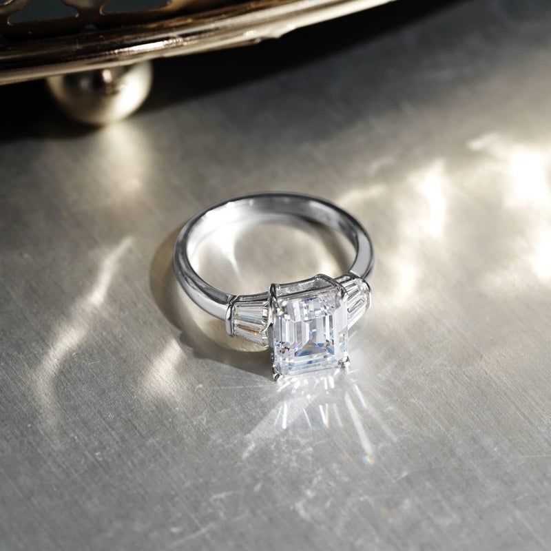 DIAMONBLISS Emerald Cut Ring for Women 925 Sterling Silver Prong Set Engagement Cocktail Ring Band | 3.60 Carats Cubic Zirconia CZ Simulated Diamond (8) - Image 4