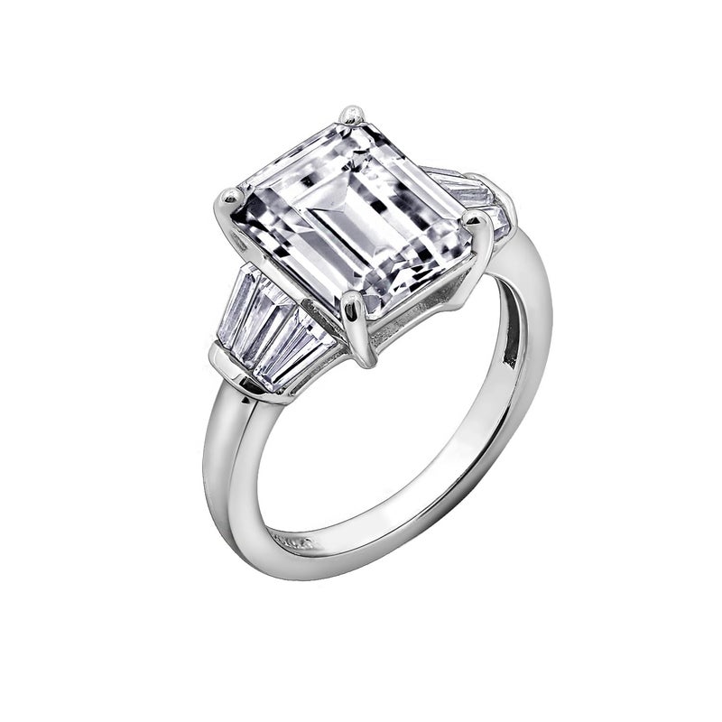 DIAMONBLISS Emerald Cut Ring for Women 925 Sterling Silver Prong Set Engagement Cocktail Ring Band | 3.60 Carats Cubic Zirconia CZ Simulated Diamond (8) - Image 1