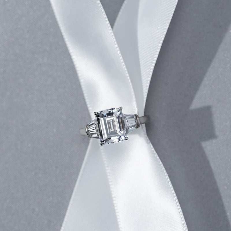 DIAMONBLISS Emerald Cut Ring for Women 925 Sterling Silver Prong Set Engagement Cocktail Ring Band | 3.60 Carats Cubic Zirconia CZ Simulated Diamond (8) - Image 5