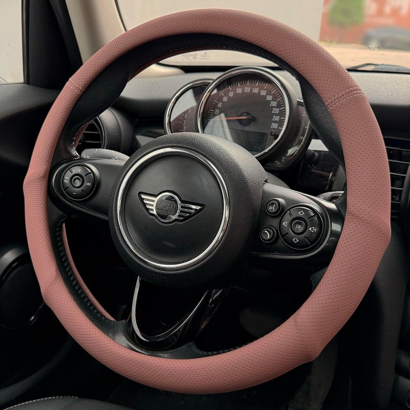 PINCTROT Large Size Nappa Leather Steering Wheel Cover with Ergonomic Palm Support Grip, Full Perforated Breathable, Slim Fit No Bulk Design,15.5-15.75 Inch(Maple Brown) - Image 1