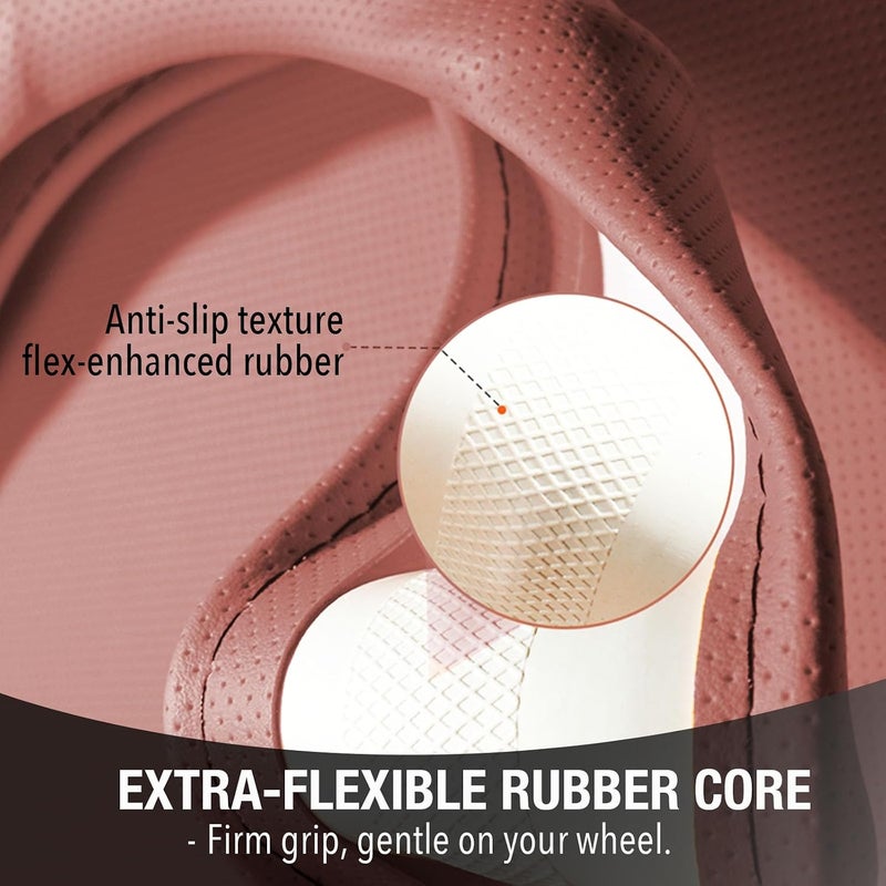 PINCTROT Large Size Nappa Leather Steering Wheel Cover with Ergonomic Palm Support Grip, Full Perforated Breathable, Slim Fit No Bulk Design,15.5-15.75 Inch(Maple Brown) - Image 5