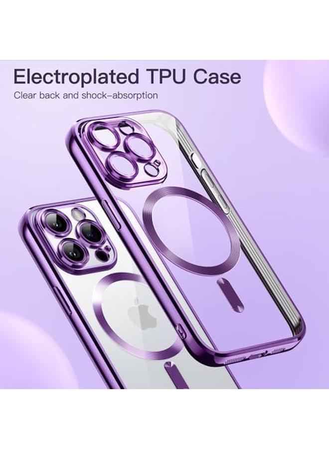 جي تيك جراب شفاف ناعم لهاتف Iphone 13 Pro مقاس 6.1 بوصة مع حماية كاملة لعدسة الكاميرا متوافق مع الشحن اللاسلكي Magsafe غطاء هاتف TPU مطلي بالكهرباء مقاوم للصدمات باللون الأرجواني - Image 3