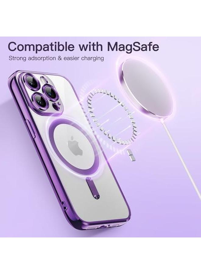 جي تيك جراب شفاف ناعم لهاتف Iphone 13 Pro مقاس 6.1 بوصة مع حماية كاملة لعدسة الكاميرا متوافق مع الشحن اللاسلكي Magsafe غطاء هاتف TPU مطلي بالكهرباء مقاوم للصدمات باللون الأرجواني - Image 5