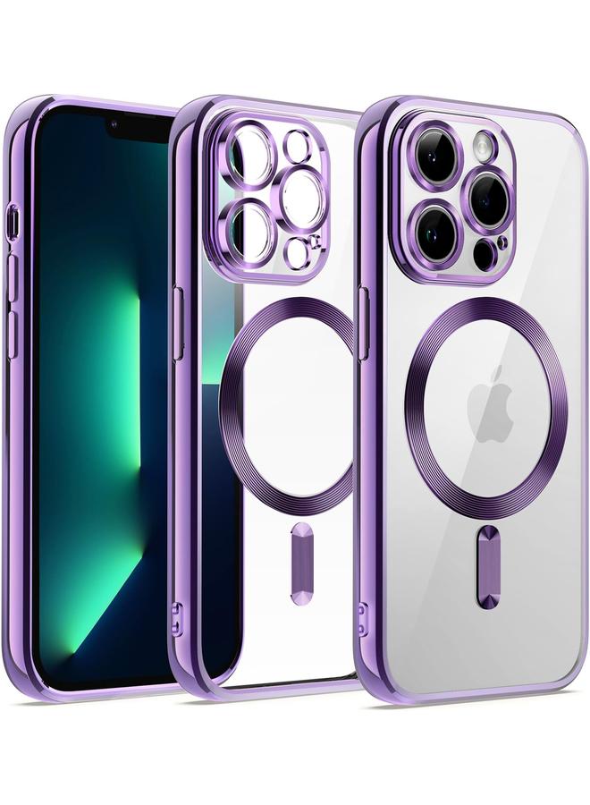 جي تيك جراب شفاف ناعم لهاتف Iphone 13 Pro مقاس 6.1 بوصة مع حماية كاملة لعدسة الكاميرا متوافق مع الشحن اللاسلكي Magsafe غطاء هاتف TPU مطلي بالكهرباء مقاوم للصدمات باللون الأرجواني - Image 1