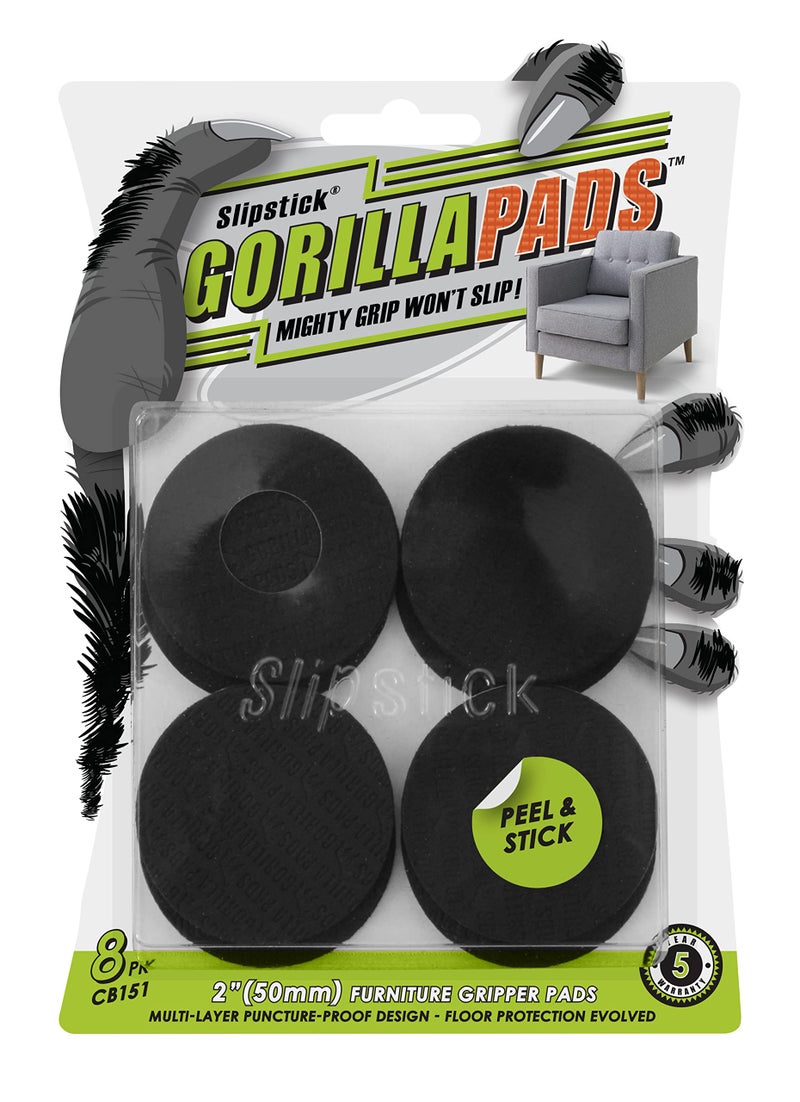 Slipstick GorillaPads Non Slip Furniture Pads/Gripper Floor Protectors (Set of 8) 2 Inch Round Self Adhesive Rubber Stoppers for Furniture Legs, CB151 - Image 1