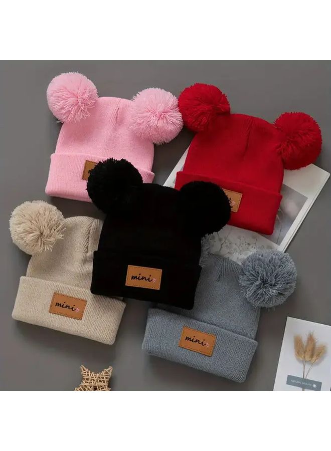 Red Fleece Lined Beanie Winter Hat With Balls For 0 3 Years Old Toddlers - Image 4