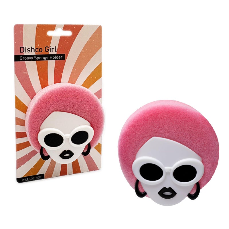 PELEG DESIGN New Dishco Girl Sponge Holder for Kitchen Sink Cute Sponge Holder with Retro Groovy Design Drains and Dries All Sponges 1 Sponge Included