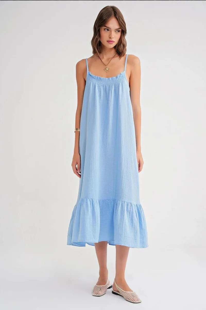 Mixray Mixray Midi Muslin Dress with Ruffle Detail
