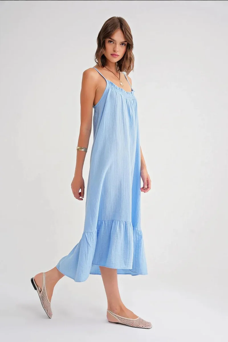 Mixray Mixray Midi Muslin Dress with Ruffle Detail