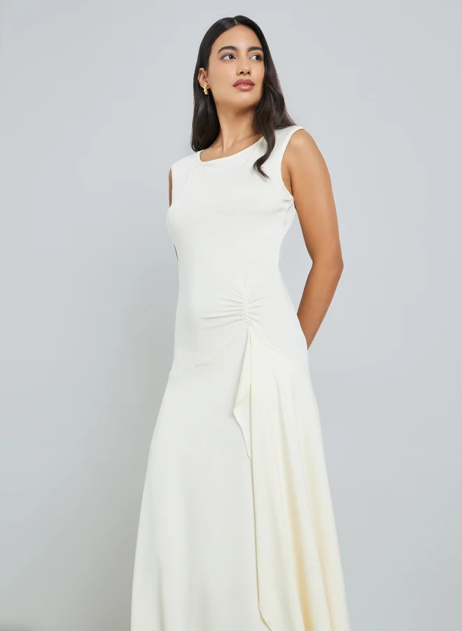 Styli Cream Sleeveless Frill Maxi Dress