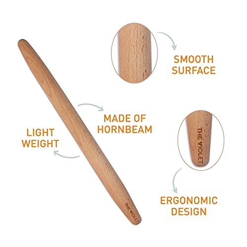THE VIOLET Wooden French Rolling Pins for Baking, Fondant, Pasta, Dough, Pastry, Pizza, Cookies, Wood Rolling Pin, 17" Tapered Design - Essential Kitchen Tools (French 17 Inch) - Image 3