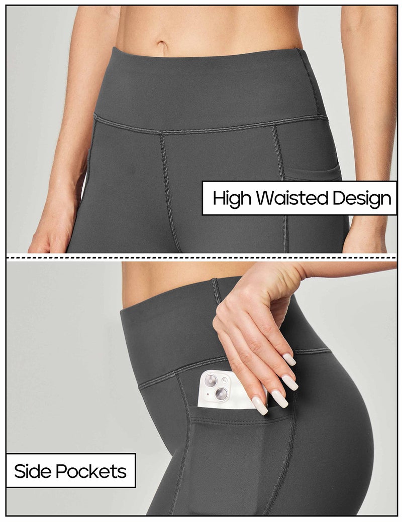 Heathyoga Women Bootcut High Waist Yoga Pants with Pockets, Gray, Large - Image 2