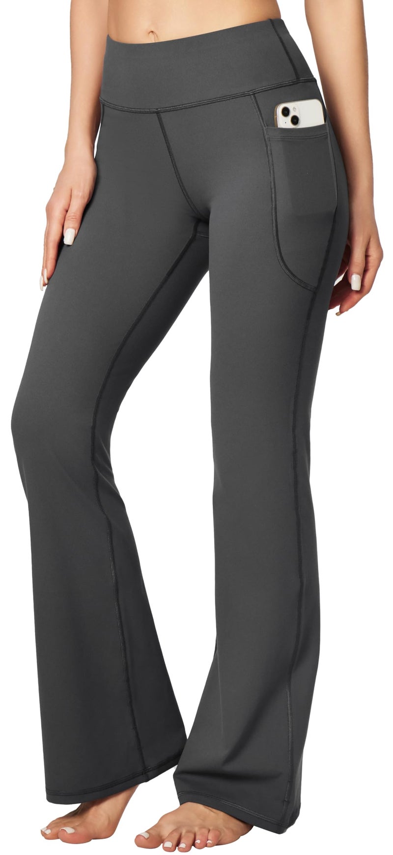 Heathyoga Women Bootcut High Waist Yoga Pants with Pockets, Gray, Large - Image 1