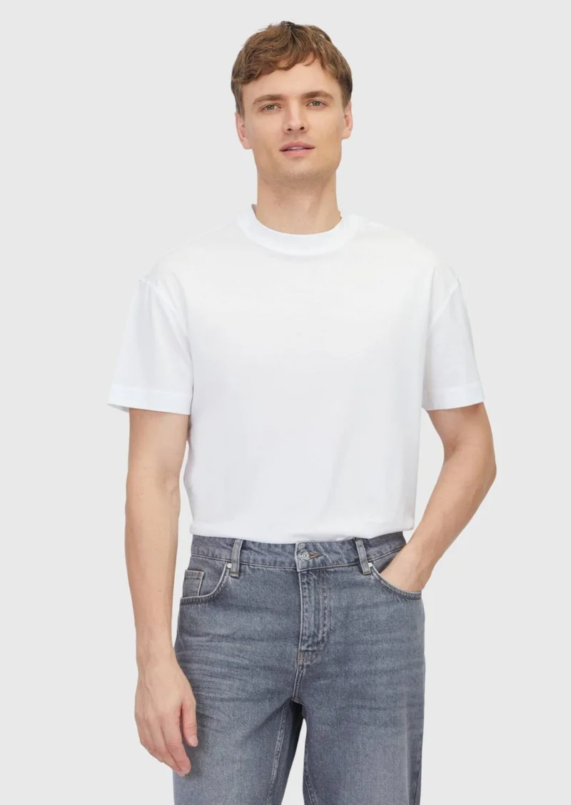 RAMSEY White Plain Crew Neck 100% Cotton T-Shirt