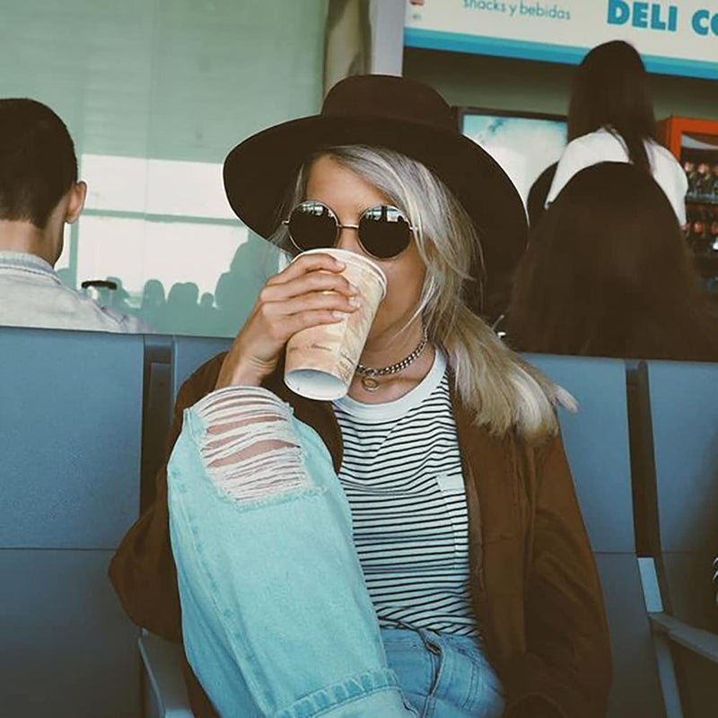 DRESHOW Women Belt Buckle Fedora Hat Boho Hat Classic Wide Brim Felt Panama Hat - Image 4