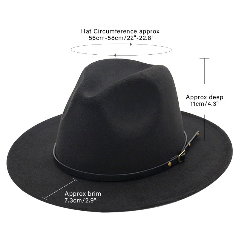 DRESHOW Women Belt Buckle Fedora Hat Boho Hat Classic Wide Brim Felt Panama Hat - Image 2