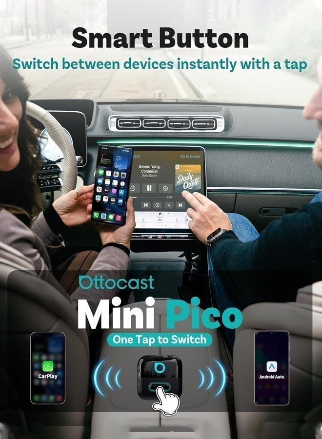 Ottocast Mini Wireless CarPlay Adapter for iPhone & Android Auto CarPlay Adapter Fast Auto-Reconnect, Works with Factory Wired CarPlay Cars Wireless Apple Car Play, Low Latency,WiFi 6 + Bluetooth 5.4, Plug & Play,Fits 98%+ OEM Wired CarPlay Cars - Image 3