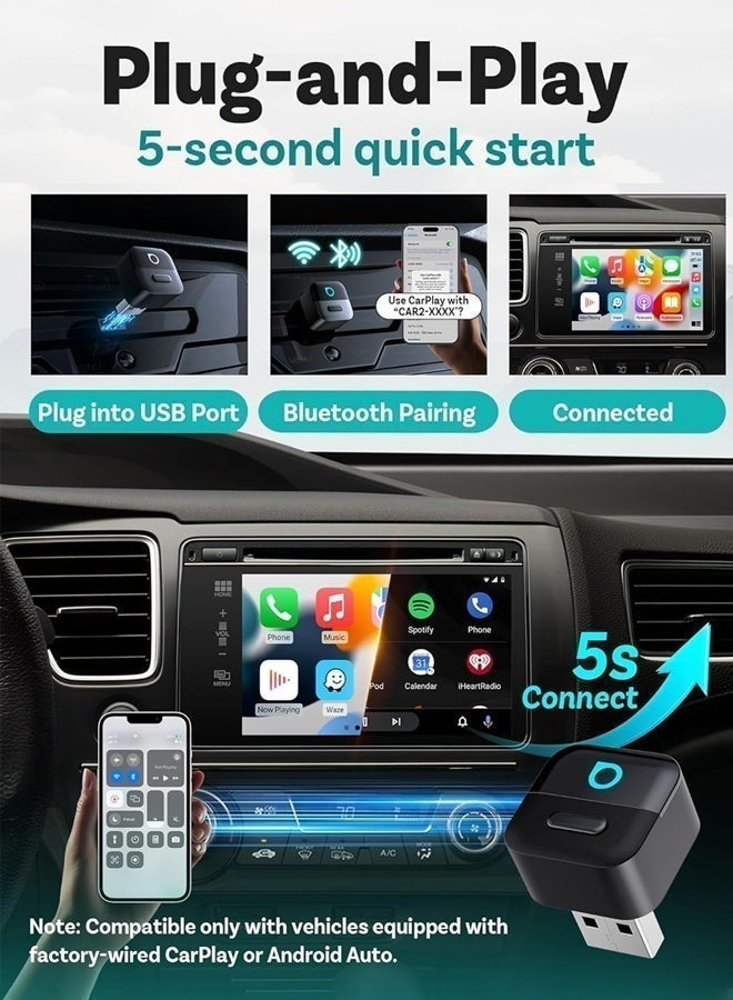 Ottocast Mini Wireless CarPlay Adapter for iPhone & Android Auto CarPlay Adapter Fast Auto-Reconnect, Works with Factory Wired CarPlay Cars Wireless Apple Car Play, Low Latency,WiFi 6 + Bluetooth 5.4, Plug & Play,Fits 98%+ OEM Wired CarPlay Cars - Image 5