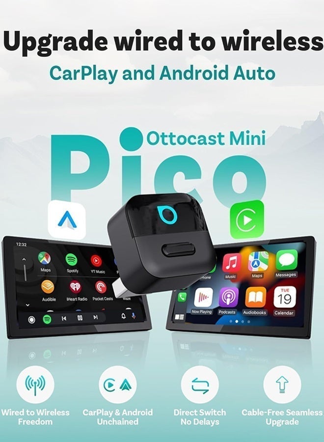 Ottocast Mini Wireless CarPlay Adapter for iPhone & Android Auto CarPlay Adapter Fast Auto-Reconnect, Works with Factory Wired CarPlay Cars Wireless Apple Car Play, Low Latency,WiFi 6 + Bluetooth 5.4, Plug & Play,Fits 98%+ OEM Wired CarPlay Cars - Image 4
