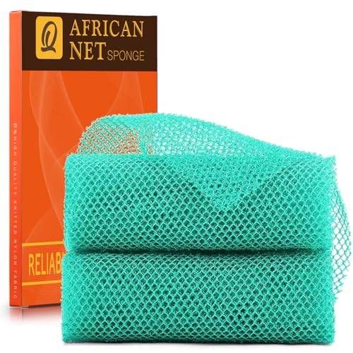 UJFQBH 2 Pieces African Bath Sponge African Net Long Net Bath Sponge Exfoliating Shower Body Scrubber Back Scrubber Skin Smoother,Great for Daily Use (Green) - Image 1