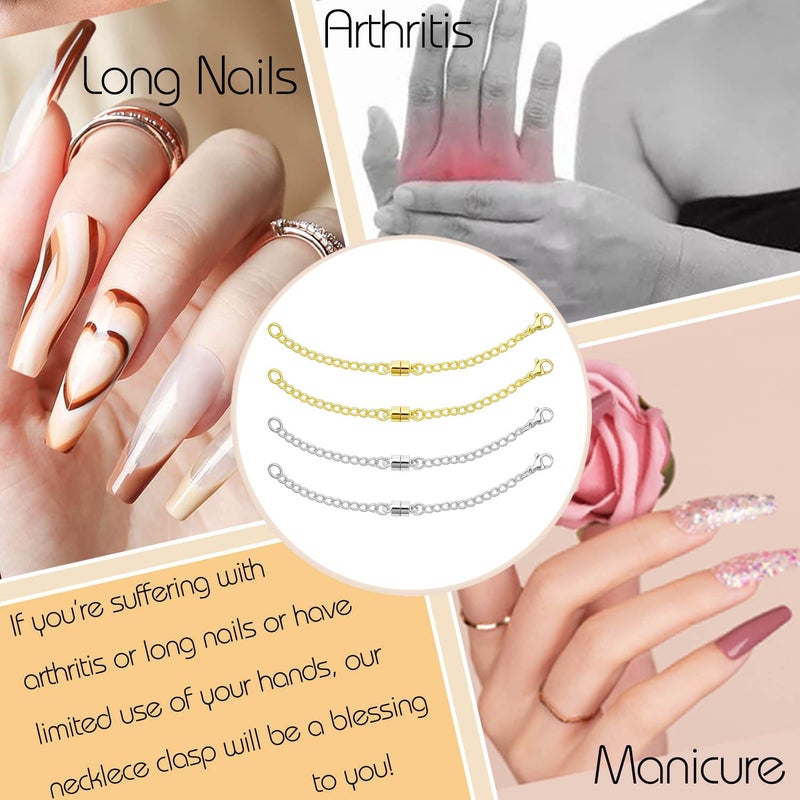 Qulltk Magnetic Necklace Extender Silver and 14K Gold Adjustable Chain Extenders for Necklaces,Magnetic Jewelry Clasps and Closures for Women - Image 3