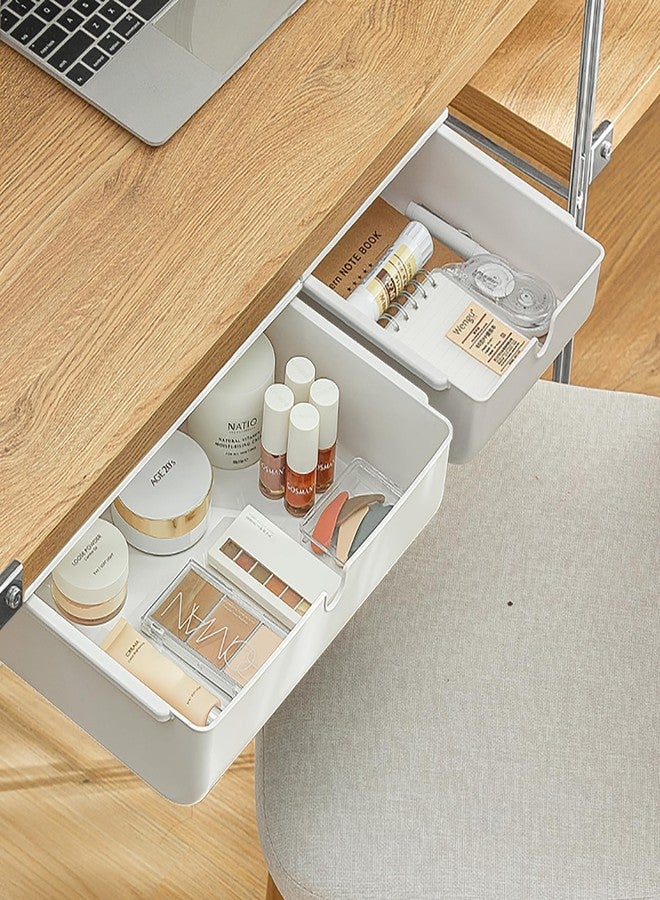 Akittyya 2 Pack Under Desk Drawer, Large & Medium Self-Adhesive Under Desk Organizer, Hidden Under Desk Storage Box Cosmetics Case Stick On Under Table Tray Holder for Cutlery, Office Supplies, Stationery - Image 1