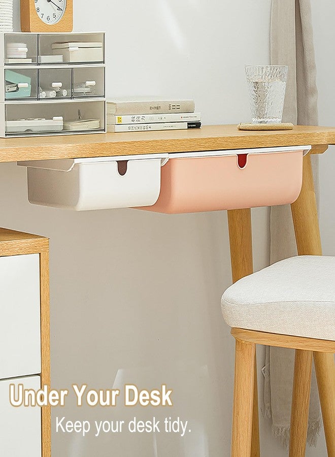 Akittyya 2 Pack Under Desk Drawer, Large & Medium Self-Adhesive Under Desk Organizer, Hidden Under Desk Storage Box Cosmetics Case Stick On Under Table Tray Holder for Cutlery, Office Supplies, Stationery - Image 4