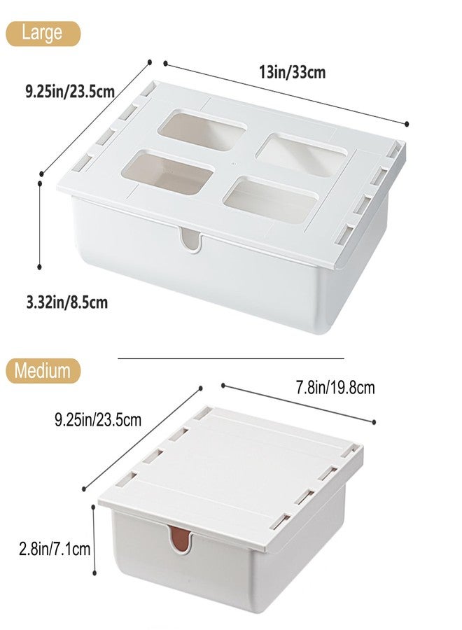 Akittyya 2 Pack Under Desk Drawer, Large & Medium Self-Adhesive Under Desk Organizer, Hidden Under Desk Storage Box Cosmetics Case Stick On Under Table Tray Holder for Cutlery, Office Supplies, Stationery - Image 2