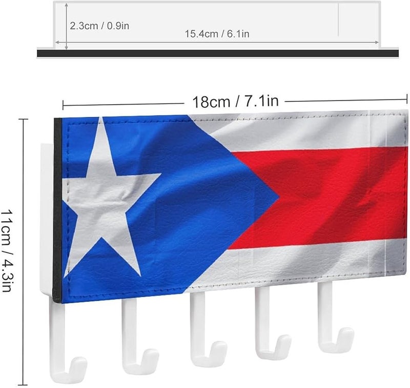 حامل مفتاح بورتوريكو العلمي مثبت على الحائط مع 5 خطافات منظف رف المفاتيح الجلدي - Image 3