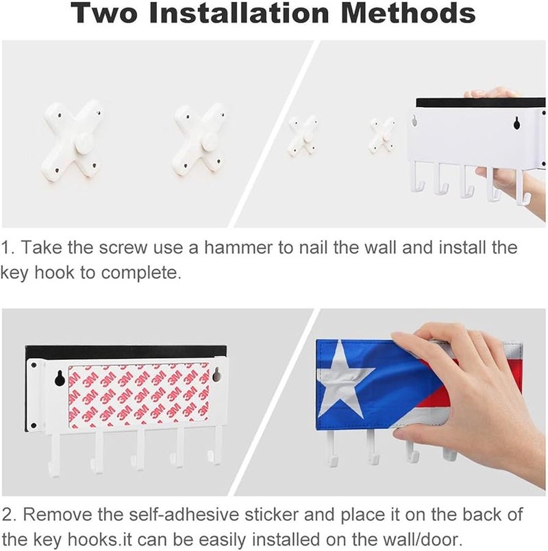 حامل مفتاح بورتوريكو العلمي مثبت على الحائط مع 5 خطافات منظف رف المفاتيح الجلدي - Image 4