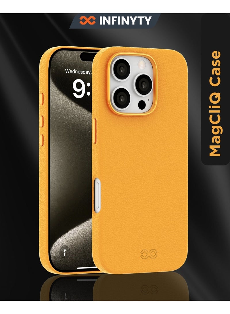INFINYTY iPhone 16 Pro Max Leather Case - Vogue (Honey), MagSafe Compatible, Elegant Metal Frame Accents, Sleek Finish, Mil. Grade Drop-Tested, Precision Fit for a Refined & Premium Look - Image 1
