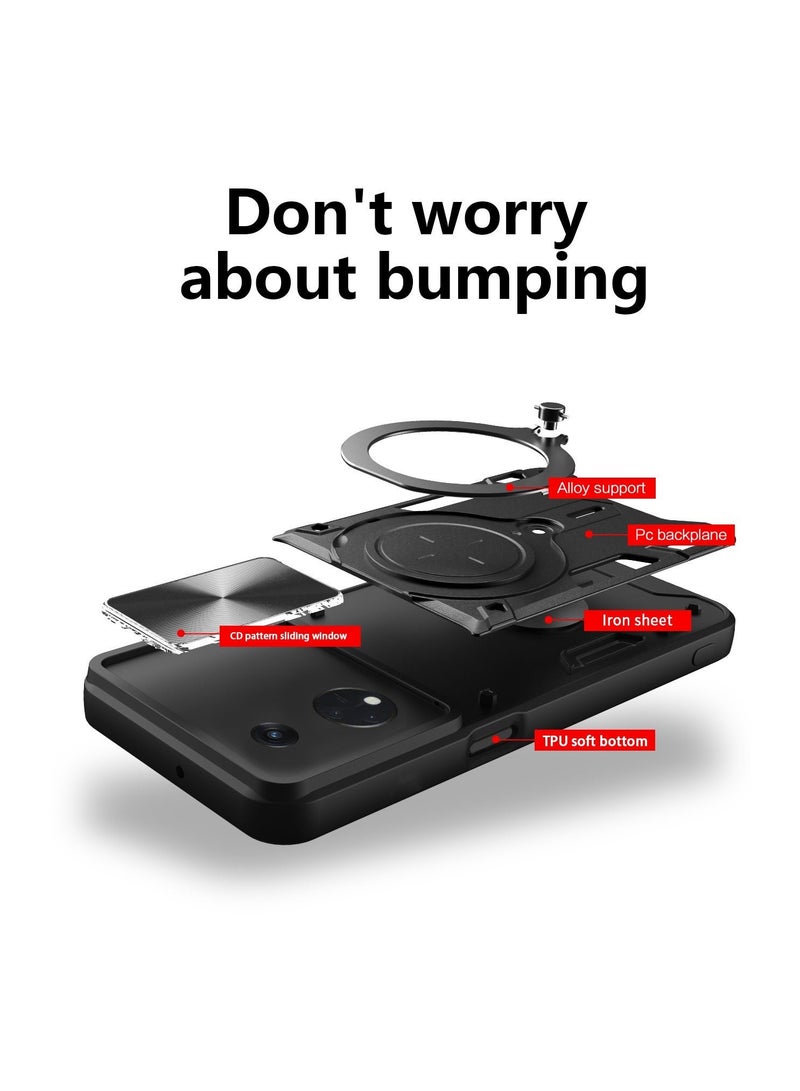 TEAM LUXURY OPPO Reno 8T 5G Black Mobile Phone Case Cover, Slide Camera Lens Cover, 360°Rotating Kickstand Ring, Bumper Shockproof Phone Case，Compatible with Car Magnetic Mount  - Image 2