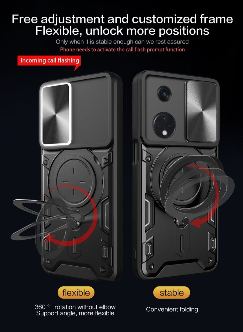 TEAM LUXURY OPPO Reno 8T 5G Black Mobile Phone Case Cover, Slide Camera Lens Cover, 360°Rotating Kickstand Ring, Bumper Shockproof Phone Case，Compatible with Car Magnetic Mount  - Image 3