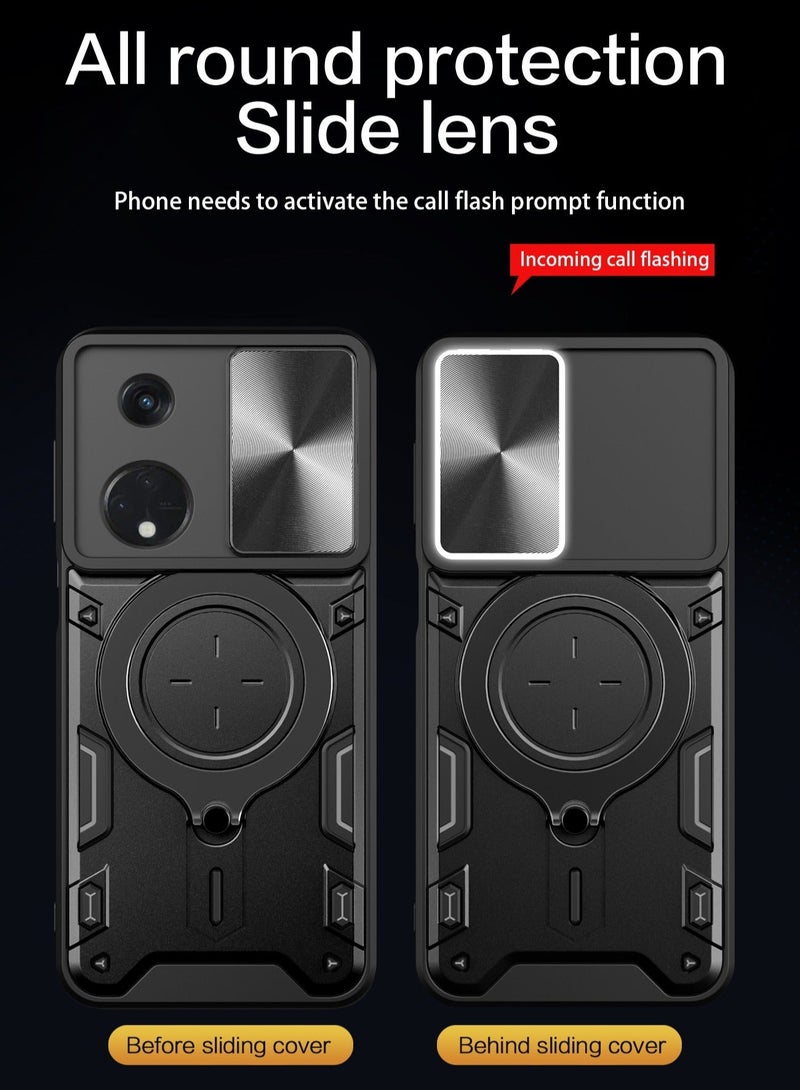 TEAM LUXURY OPPO Reno 8T 5G Black Mobile Phone Case Cover, Slide Camera Lens Cover, 360°Rotating Kickstand Ring, Bumper Shockproof Phone Case，Compatible with Car Magnetic Mount  - Image 4