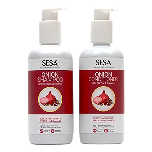 sesa Onion Anti-Hair Fall Combo For Complete Hair Care| Onion Shampoo - 300Ml + Onion Conditioner - 300 ml Medium Size - Image 1