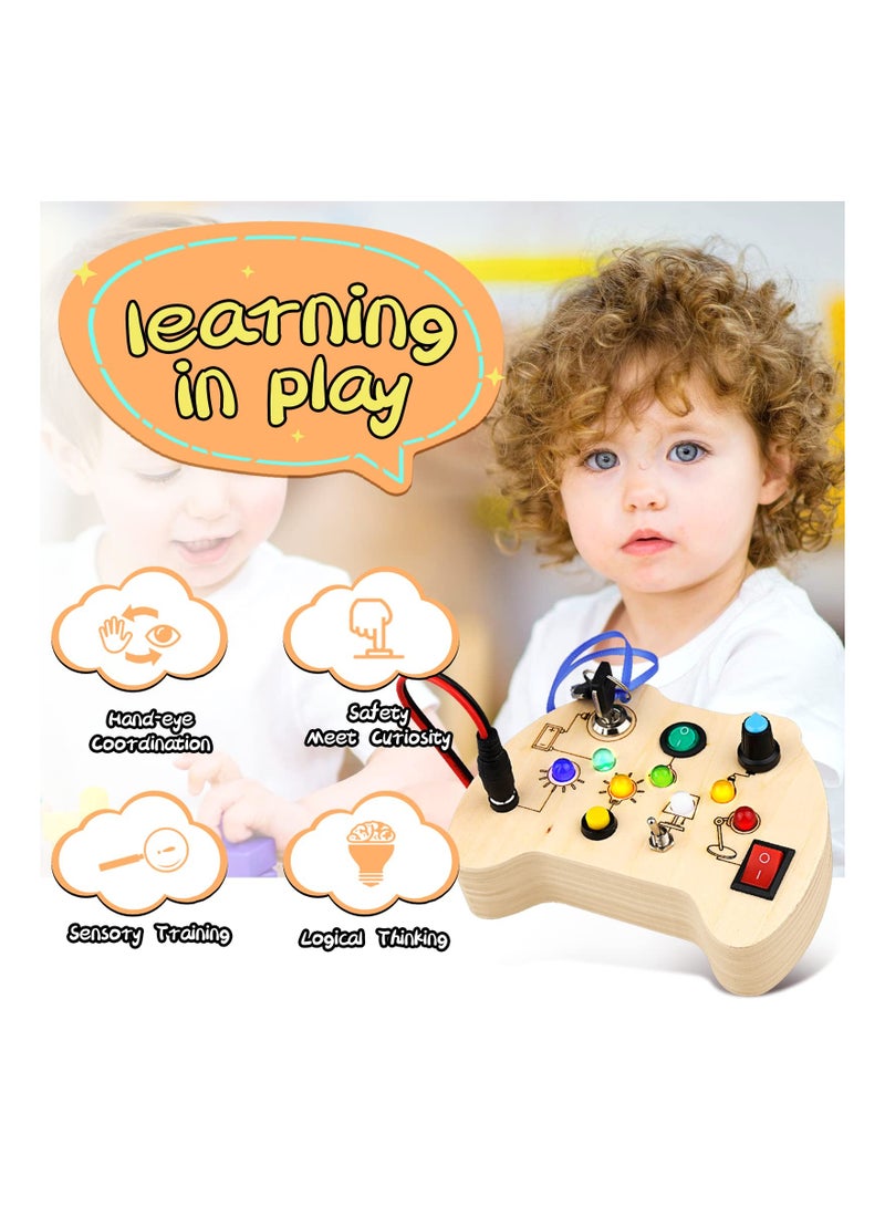 SYOSI Busy Board with LED Light Toys for Toddlers, Montessori Toys with Toggle Switch, Sensory Toys for Toddlers 1-3, Travel Toys for Educational Toddler Activities for 1 2 3 4 Year Old Boys & Girls - Image 3