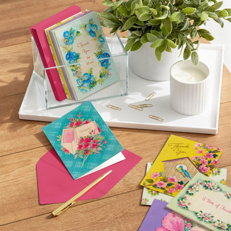 Hallmark Vintage Thank You Note Assortment (48 Blank Cards with Envelopes) Butterfly, Flowers, Birdhouse - Image 2