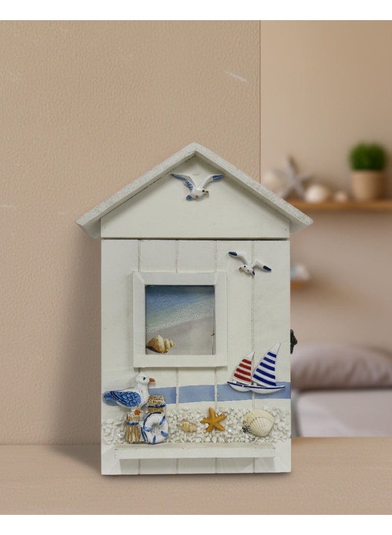 AASAI CART Coastal Theme Wall Mounted Key Box with Seaside Art & Note Area, Handmade Nautical Key Organizer for Home Entryway or Cottage, 26x7x17 cm - Image 1