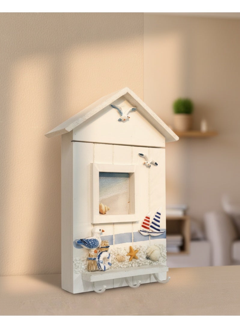 AASAI CART Coastal Theme Wall Mounted Key Box with Seaside Art & Note Area, Handmade Nautical Key Organizer for Home Entryway or Cottage, 26x7x17 cm - Image 2