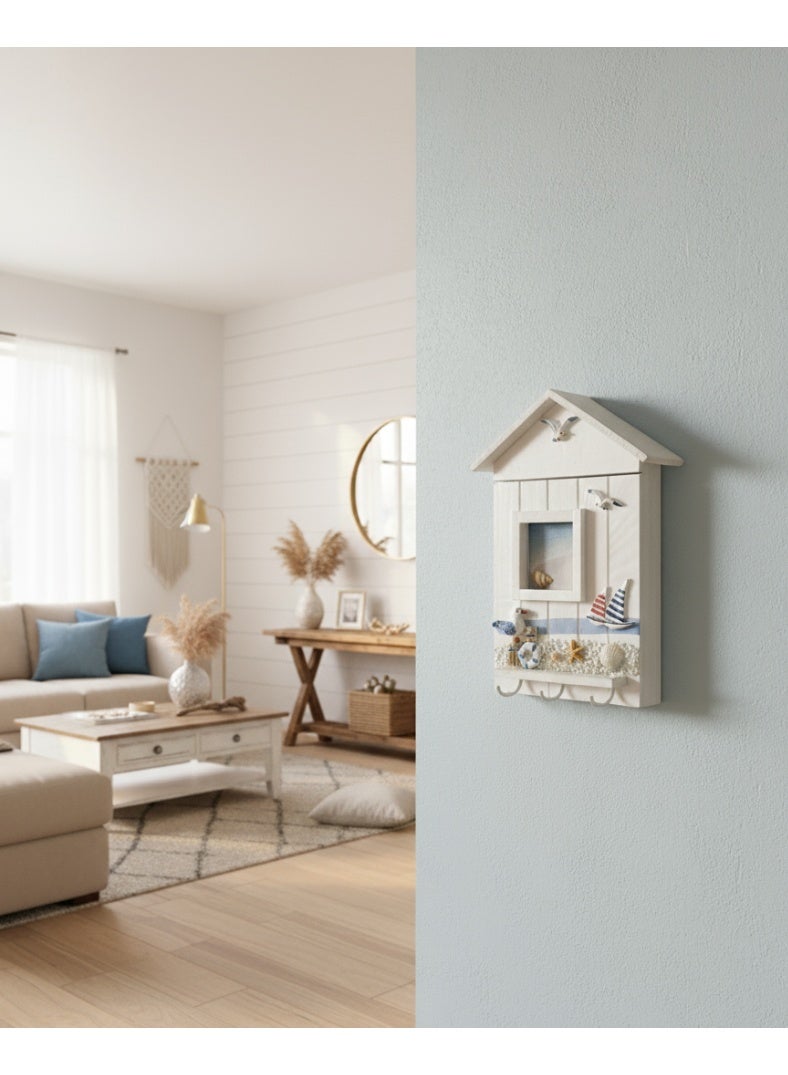 AASAI CART Coastal Theme Wall Mounted Key Box with Seaside Art & Note Area, Handmade Nautical Key Organizer for Home Entryway or Cottage, 26x7x17 cm - Image 4