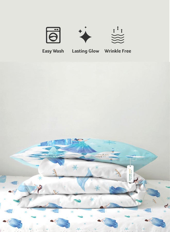 Cotton home طقم لحاف أطفال مكون من 3 قطع من القطن الفاخر يشمل، 1 قطعة لحاف 135x220 سم، 1 قطعة ملاءة مشدودة 90x200 سم، و1 قطعة غطاء وسادة 50x75+5 سم، أميرة الثلج - Image 4