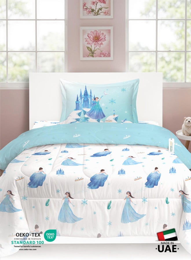 Cotton home طقم لحاف أطفال مكون من 3 قطع من القطن الفاخر يشمل، 1 قطعة لحاف 135x220 سم، 1 قطعة ملاءة مشدودة 90x200 سم، و1 قطعة غطاء وسادة 50x75+5 سم، أميرة الثلج - Image 5