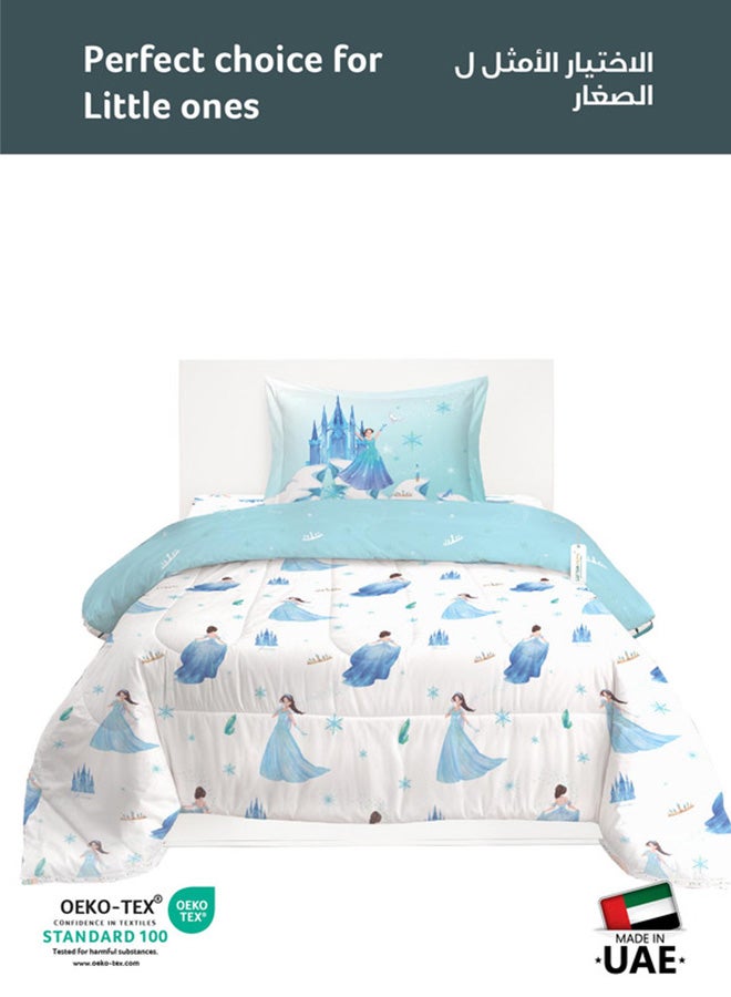 Cotton home طقم لحاف أطفال مكون من 3 قطع من القطن الفاخر يشمل، 1 قطعة لحاف 135x220 سم، 1 قطعة ملاءة مشدودة 90x200 سم، و1 قطعة غطاء وسادة 50x75+5 سم، أميرة الثلج - Image 2