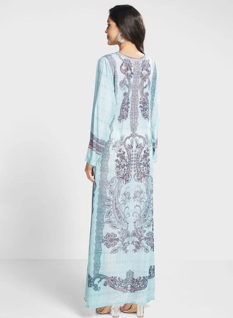 Biba V-Neck Floral Printed Jalabiya