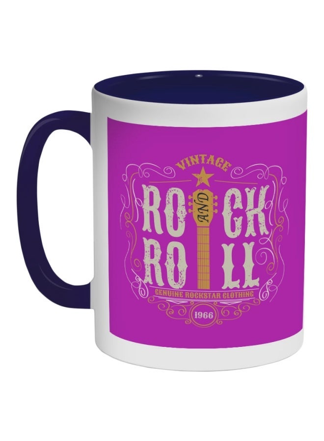 RYN Rock And Roll Printed Coffee Mug Pink/White/Brown 11ounce