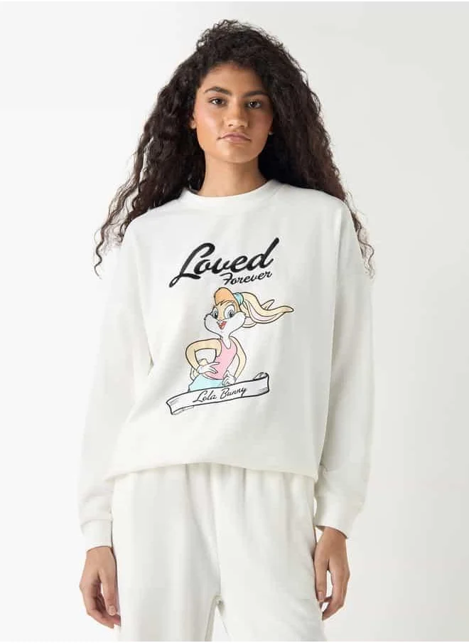 SP Characters Lola Bunny Print Sweatshirt with Long Sleeves and Crew Neck