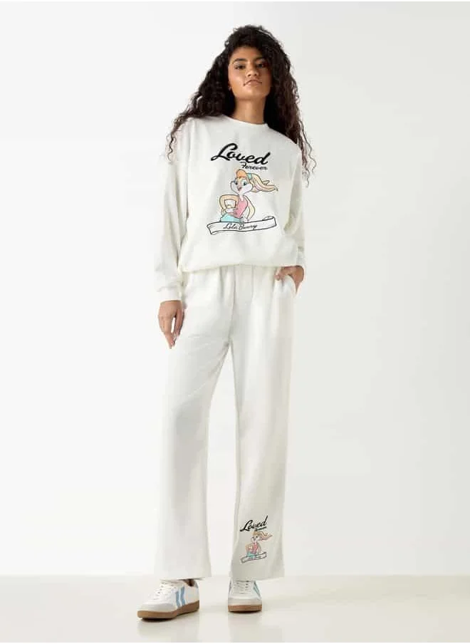 SP Characters Lola Bunny Print Sweatshirt with Long Sleeves and Crew Neck
