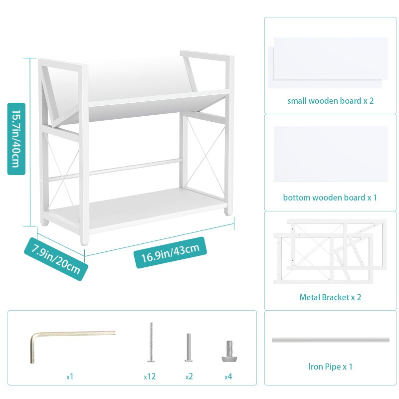 ELITEROO Desktop Bookshelf Organizer, 2 Tier Wood Desk Shelf for Tabletop Storage, Small Book Rack for Office, Home, or Study, Mini Bookcase for Book Display, Decor, and Supplies, White - Image 3